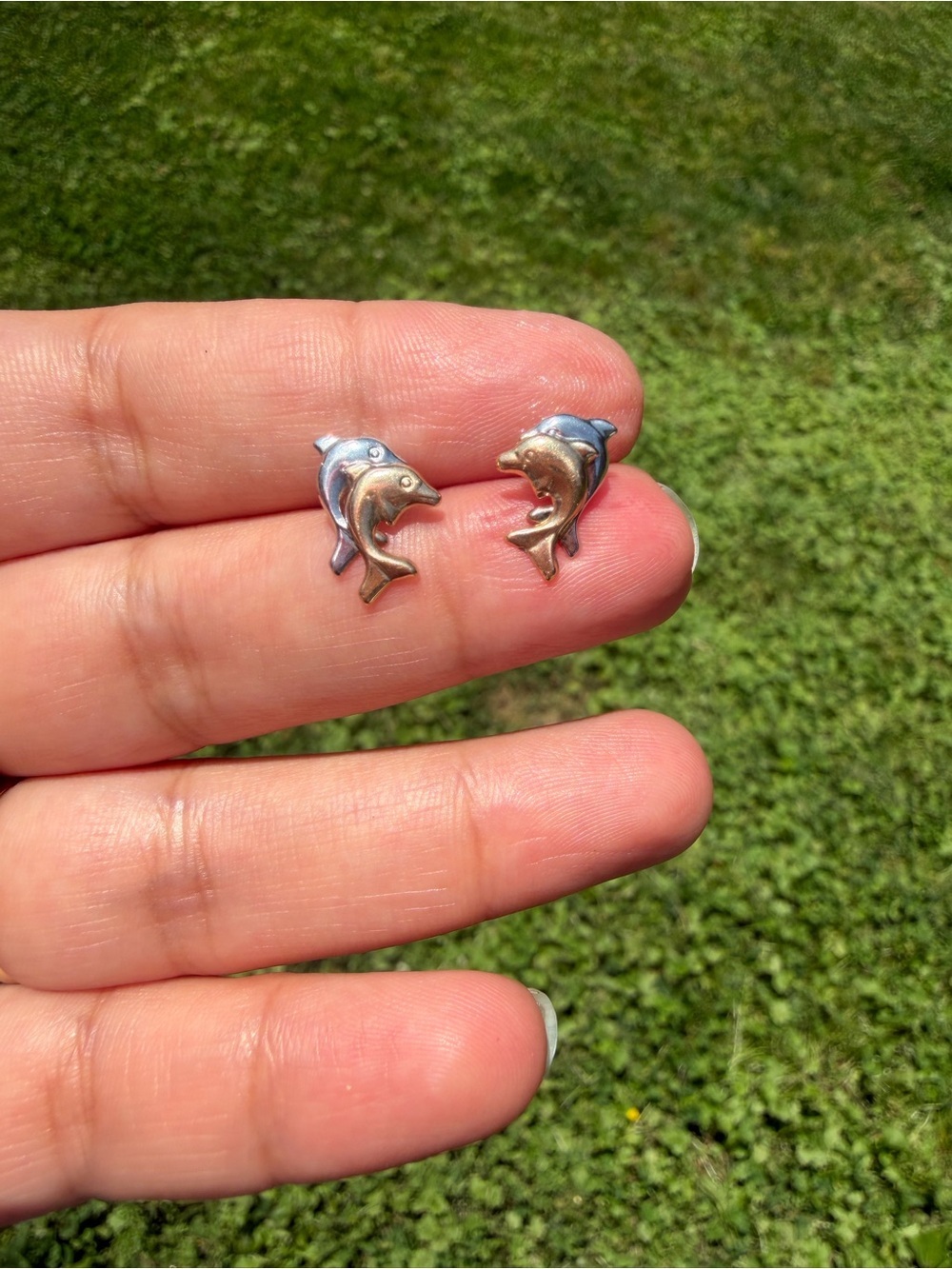 14k Gold Two-Tone Dolphin Stud Earrings